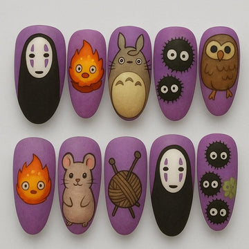 Spooky Anime Press On Nails Tororo Nails Cartoon Inspired Nails Spirited Away Nails Hayao Miyazaki 3d Nail Art Dragonnail