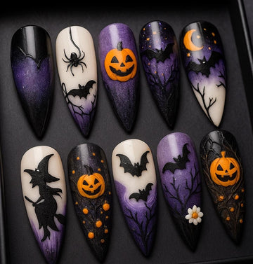 Spooky Halloween Bat Pumpkin Press On Nails 3d Nail Art Halloween Party Glitter Press-on Nails With Witch Ghost Nails Art Dragonnail