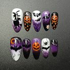 Spooky Halloween Bat Pumpkin Press On Nails 3d Nail Art Halloween Party Glitter Press-on Nails With Witch Ghost Nails Art Dragonnail