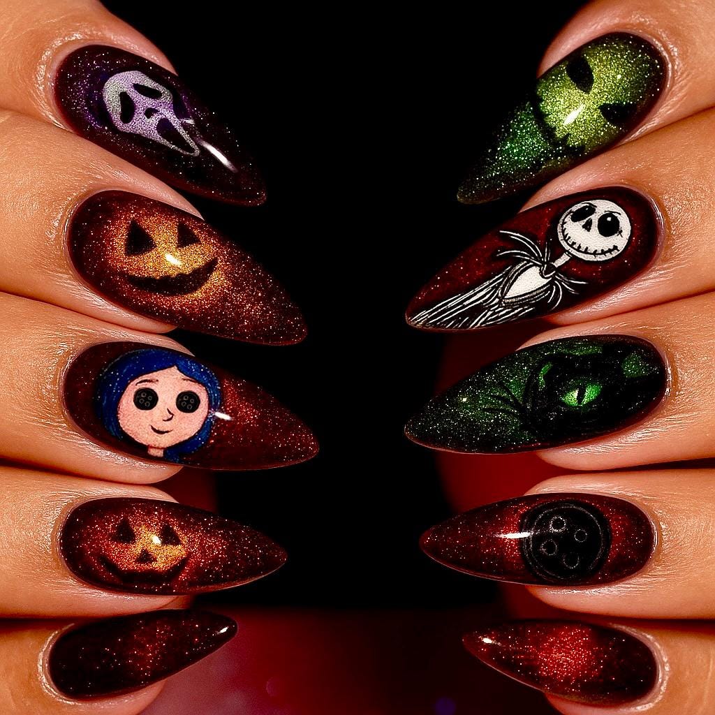 Spooky Halloween Cartoon Nails Handmade Cute Press On Nails Spooky Season 3d Nails Art Gothic Nails Halloween Cat Eyes Nails Dragonnail