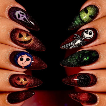 Spooky Halloween Cartoon Nails Handmade Cute Press On Nails Spooky Season 3d Nails Art Gothic Nails Halloween Cat Eyes Nails Dragonnail