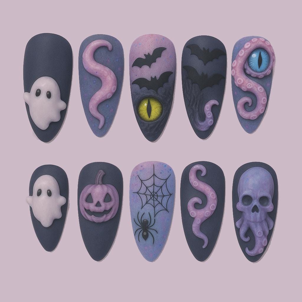 Spooky Halloween Press On Nails 3d Nail Art Halloween Party Glitter Press-on Nails With Spider Gothic Nails Art Spooky Octopus Nails Dragonnail