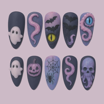 Spooky Halloween Press On Nails 3d Nail Art Halloween Party Glitter Press-on Nails With Spider Gothic Nails Art Spooky Octopus Nails Dragonnail