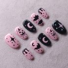 Spooky Halloween Pumpkin Press On Nails 3d Nail Art For Halloween Party Pink Black Holiday Almond Nails Bat Moon Hand Painted Nails Dragonnail