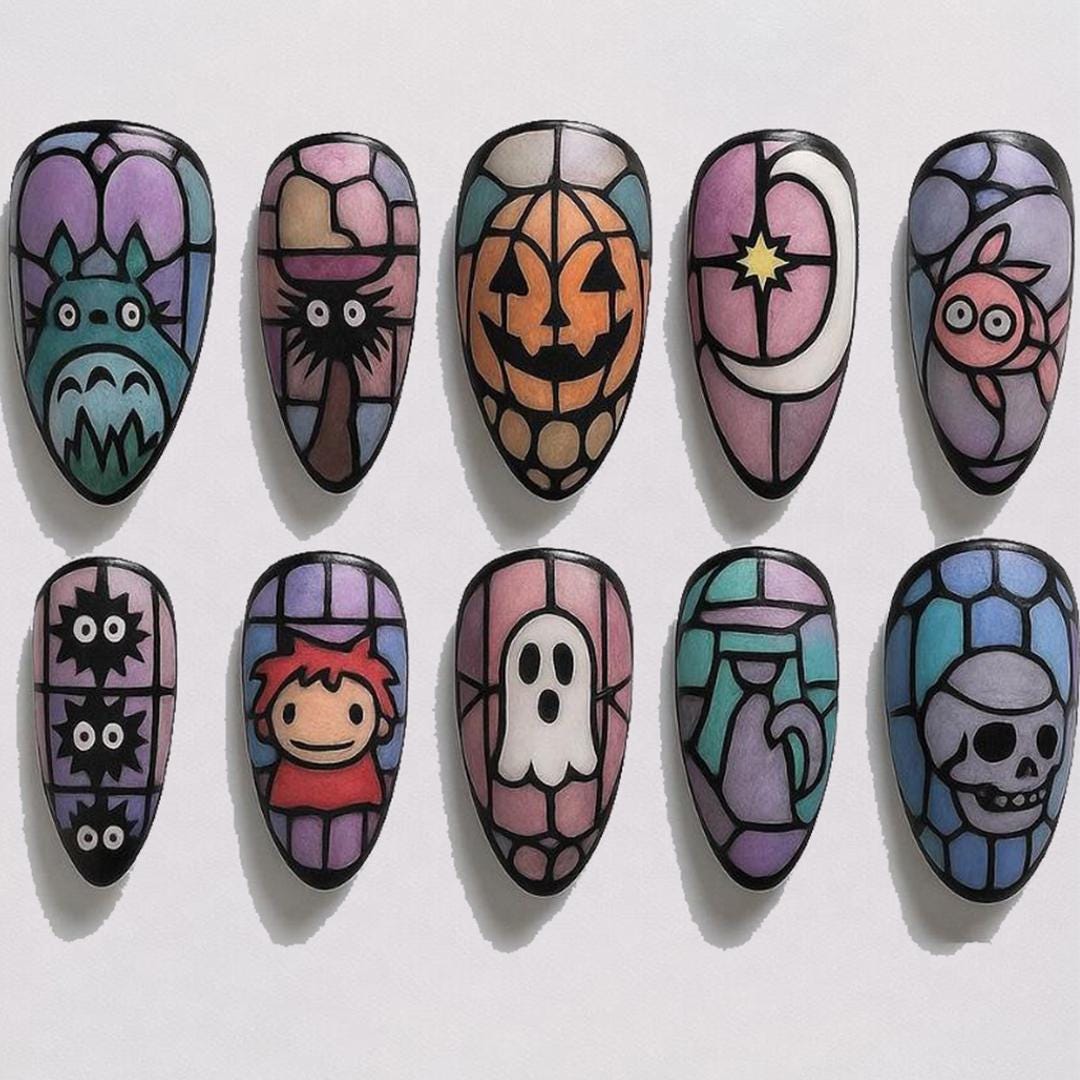 Spooky Pumpkin Ghibli Press On Nails Halloween Tororo Nails Cartoon Inspired Nails Spirited Away Nails Hayao Miyazaki 3d Nail Art Dragonnail
