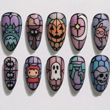 Spooky Pumpkin Ghibli Press On Nails Halloween Tororo Nails Cartoon Inspired Nails Spirited Away Nails Hayao Miyazaki 3d Nail Art Dragonnail