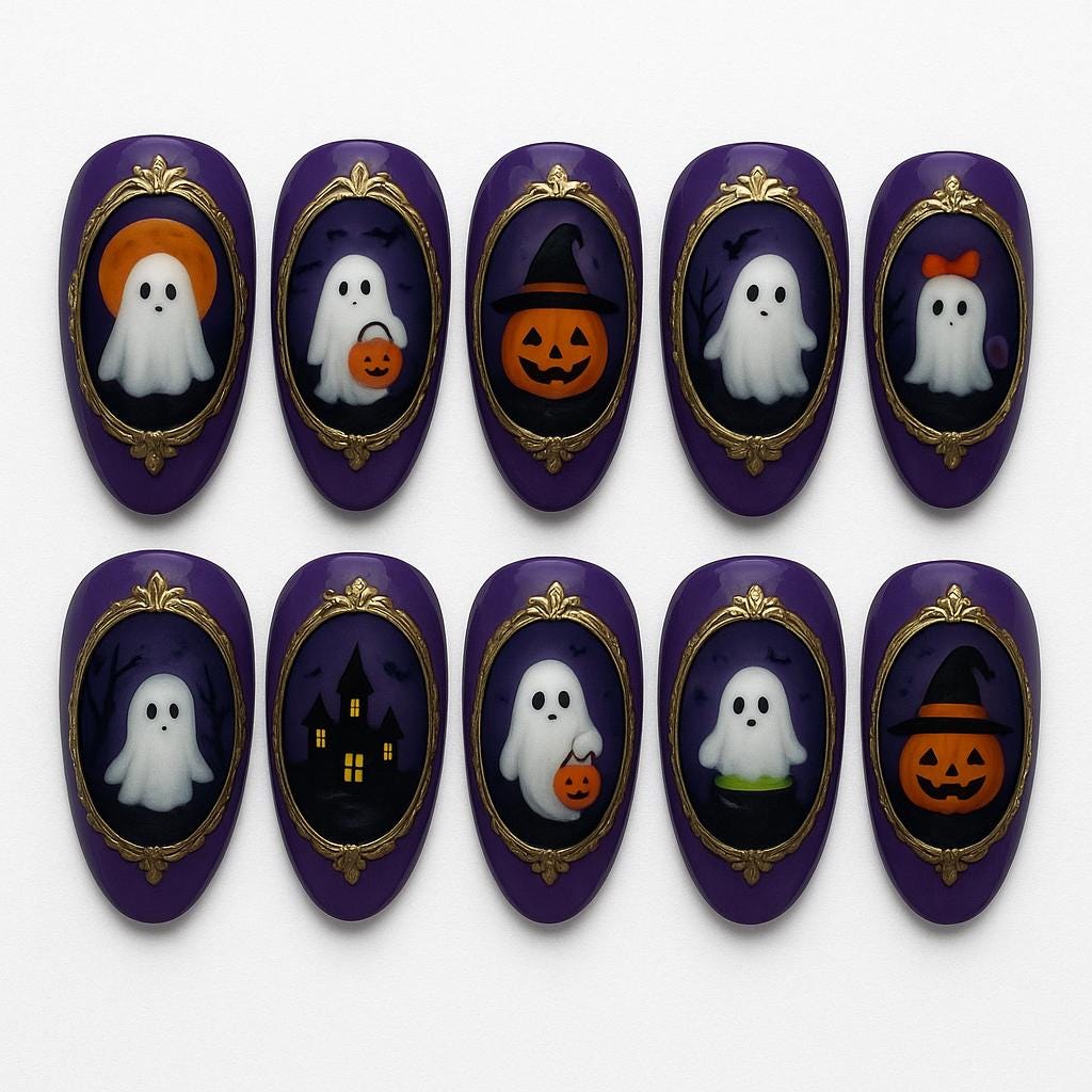 Spooky Pumpkin Ghost Press On Nails 3d Nail Art For Halloween Party Halloween Holiday Nails Horror Cute Painted Nails Dragonnail