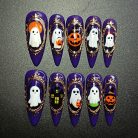 Spooky Pumpkin Ghost Press On Nails 3d Nail Art For Halloween Party Halloween Holiday Nails Horror Cute Painted Nails Dragonnail