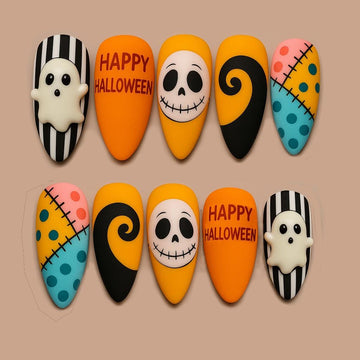 Spooky Sally Press On Nails Halloween Cartoon 3d Nail Art Halloween Party Pumpkin King Press-on Nails Gothic Nails Art Dragonnail