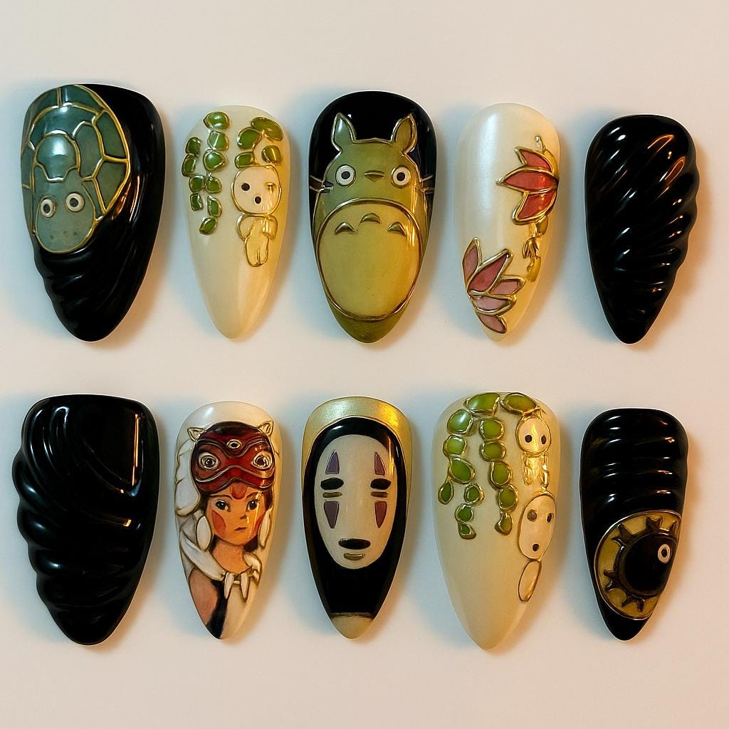 Spooky Studio Ghibli Press On Nails Tororo Nails Cartoon Inspired Nails Spirited Away Nails Hayao Miyazaki 3d Nail Art Dragonnail