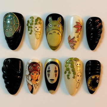 Spooky Studio Ghibli Press On Nails Tororo Nails Cartoon Inspired Nails Spirited Away Nails Hayao Miyazaki 3d Nail Art Dragonnail