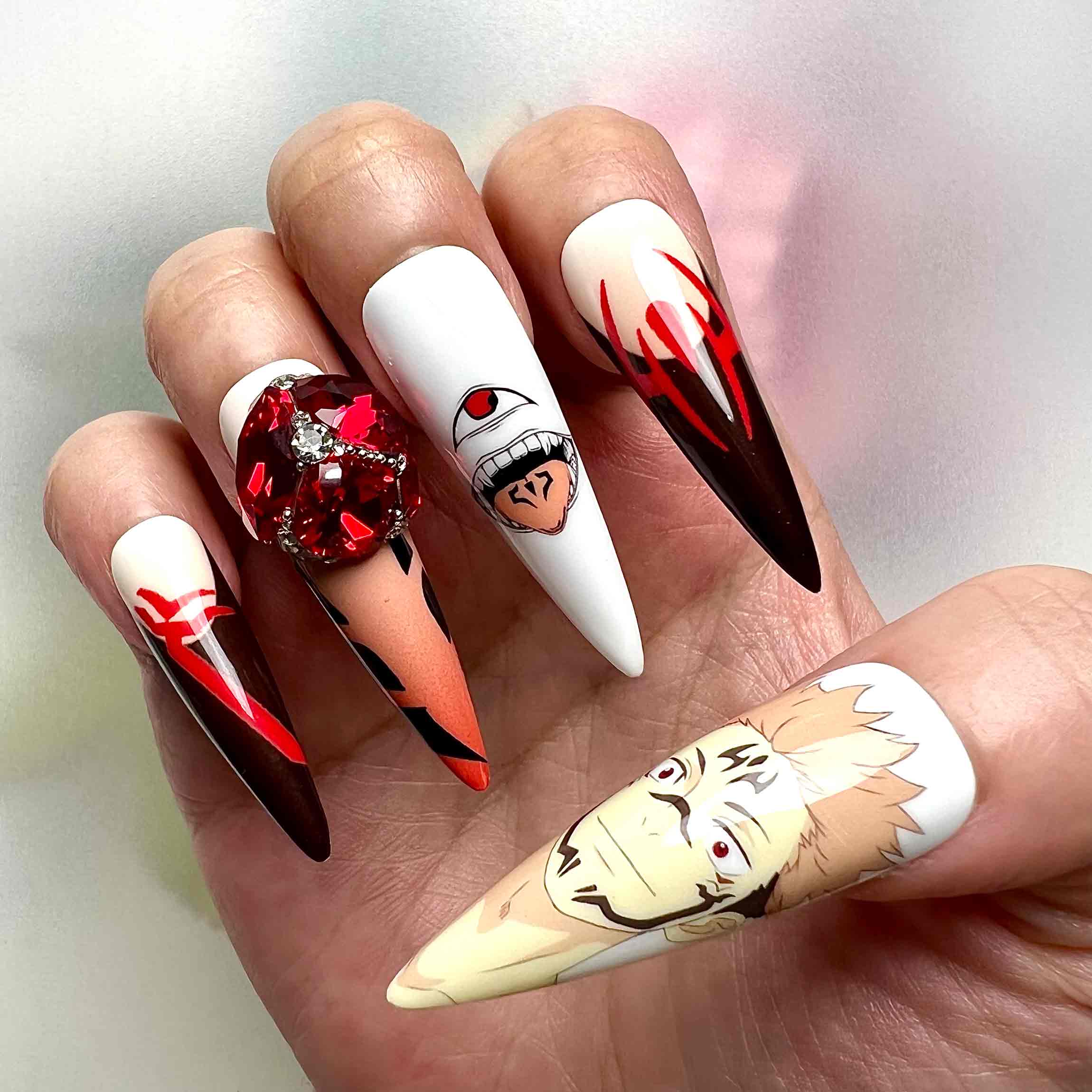 Jujutsu Kaisen Sukuna King of Curses Press-On Nails | Yuji Itadori Host Anime Set | 3D Gemstone &amp; Dripping Blood Art | Dragonnail