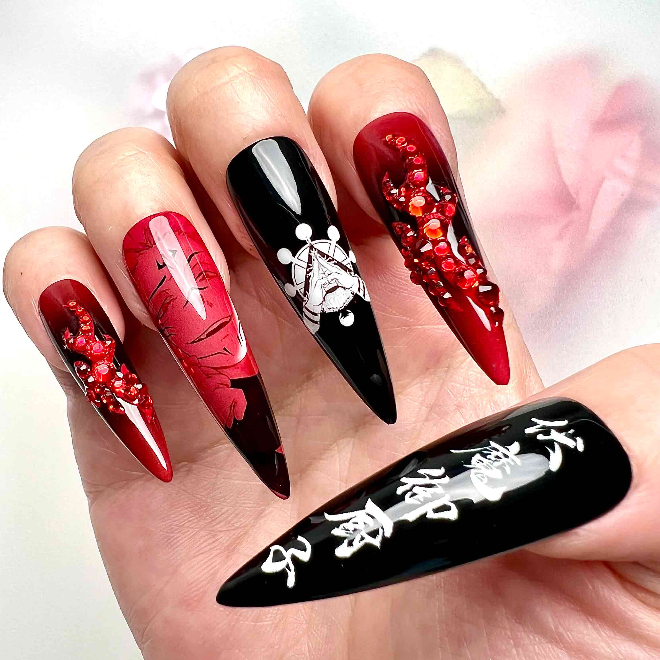 Ryomen Sukuna Nails – Jujutsu Kaisen Press-On Nail Set, King of Curses Crimson Edition | Dragonnail