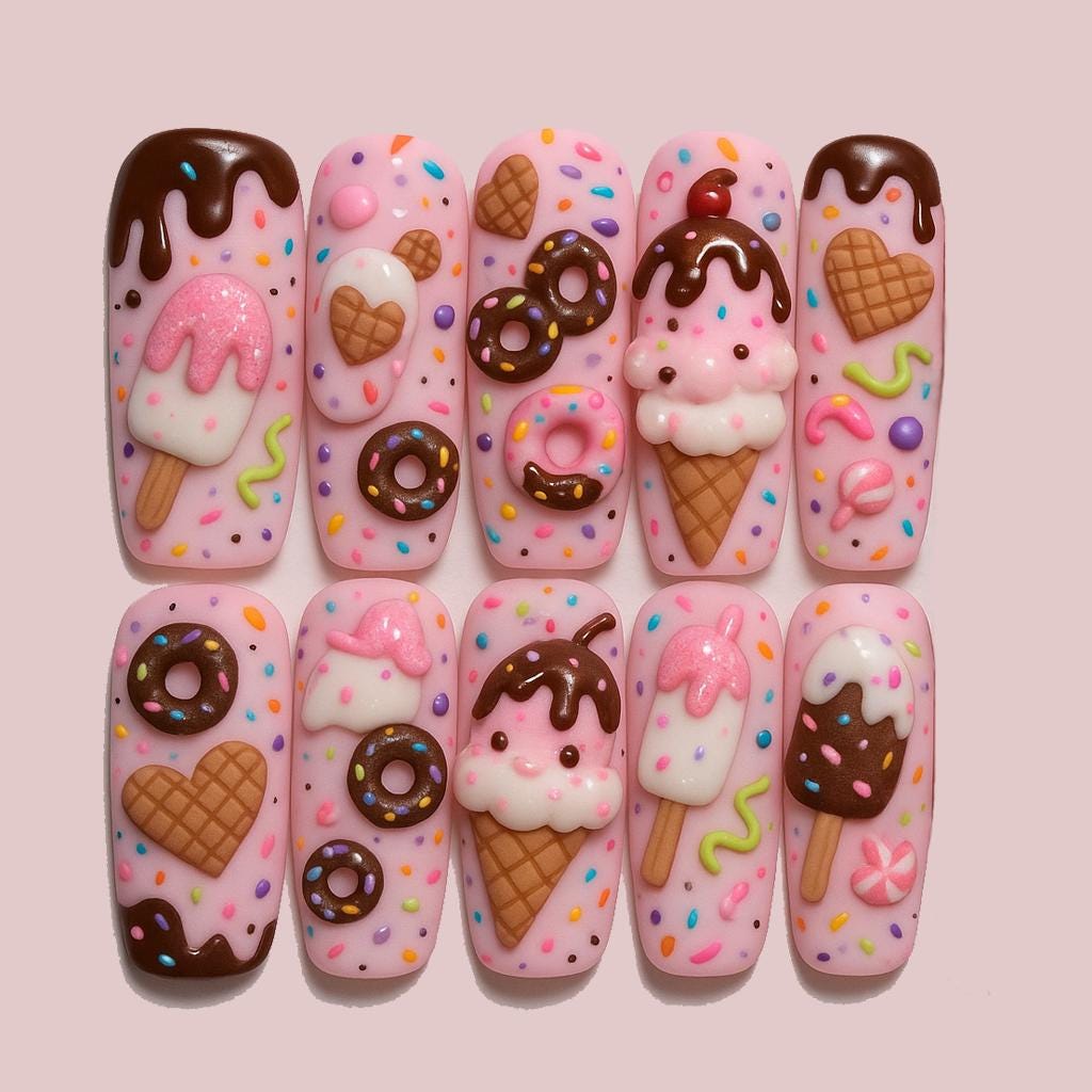 Sweet Candy Ice Cream Press On Nails 3d Halloween Nail Art Cookie Nails Kawaii Nailsdonuts Nail Art Dragonnail