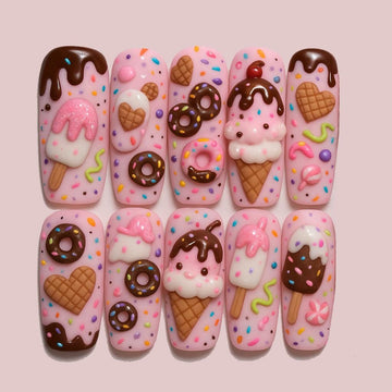 Sweet Candy Ice Cream Press On Nails 3d Halloween Nail Art Cookie Nails Kawaii Nailsdonuts Nail Art Dragonnail