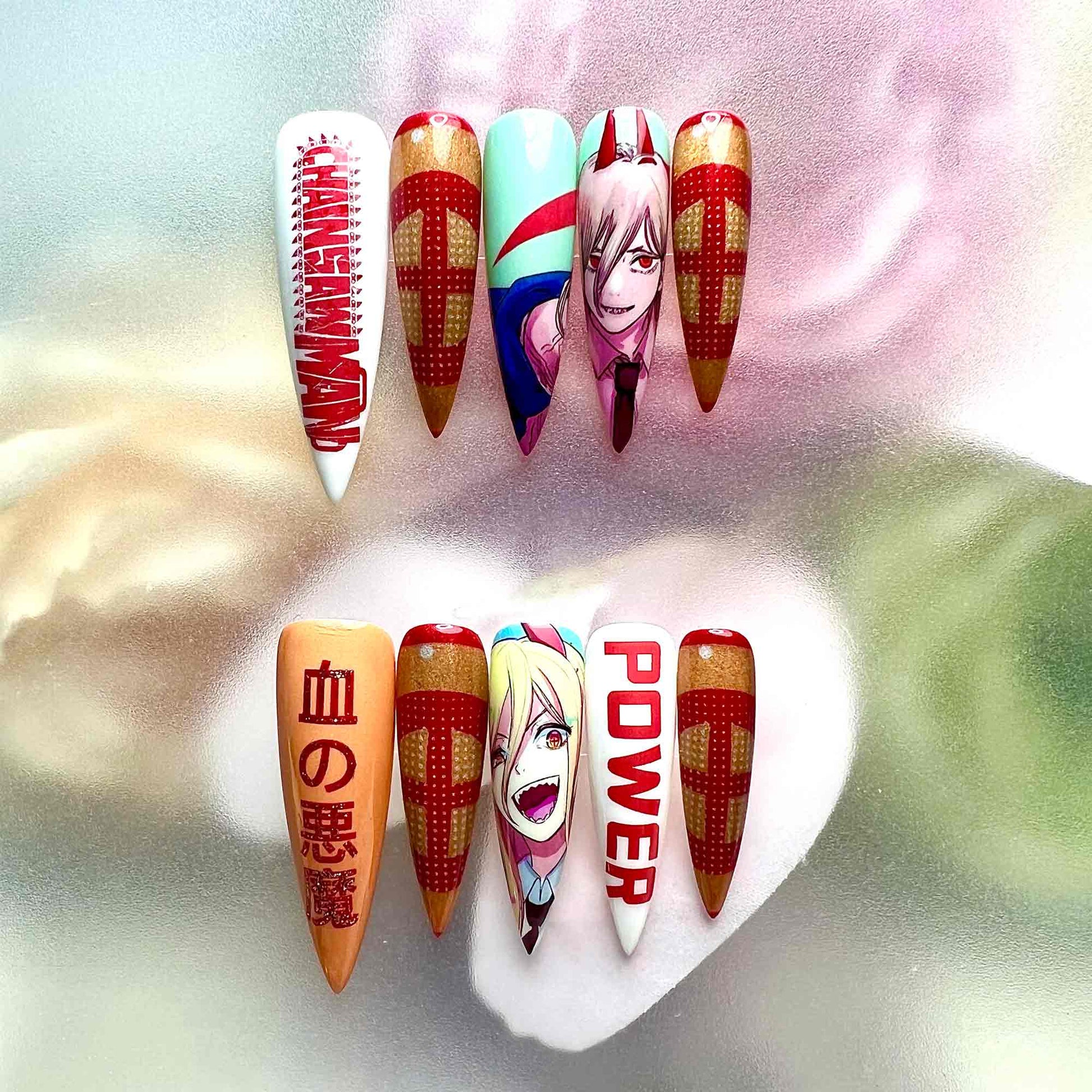 Power Nails – Chainsaw Man CSM Press-On Set, 3D Chains &amp; Blood Fiend Anime Design | Dragonnail