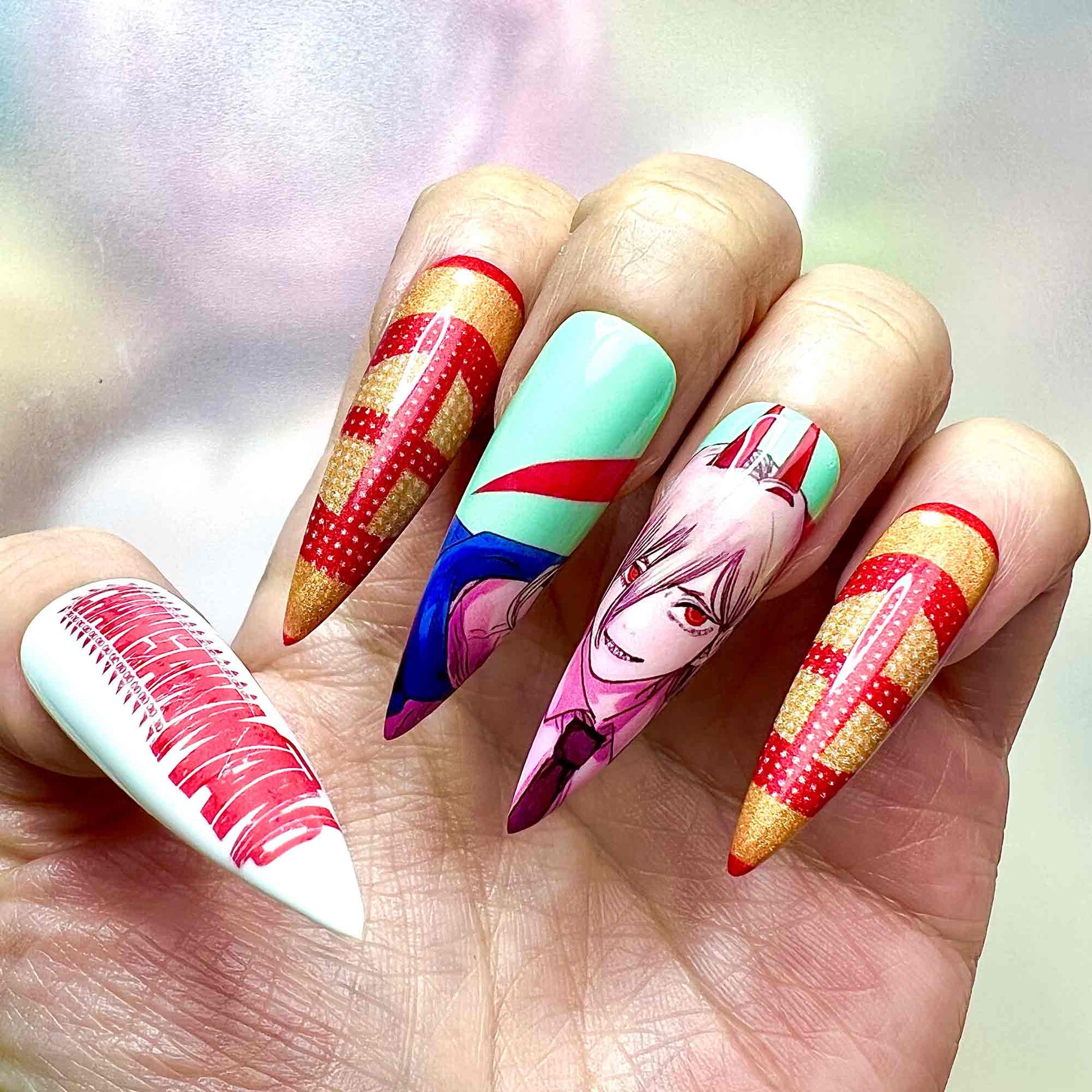 Power Nails – Chainsaw Man CSM Press-On Set, 3D Chains &amp; Blood Fiend Anime Design | Dragonnail