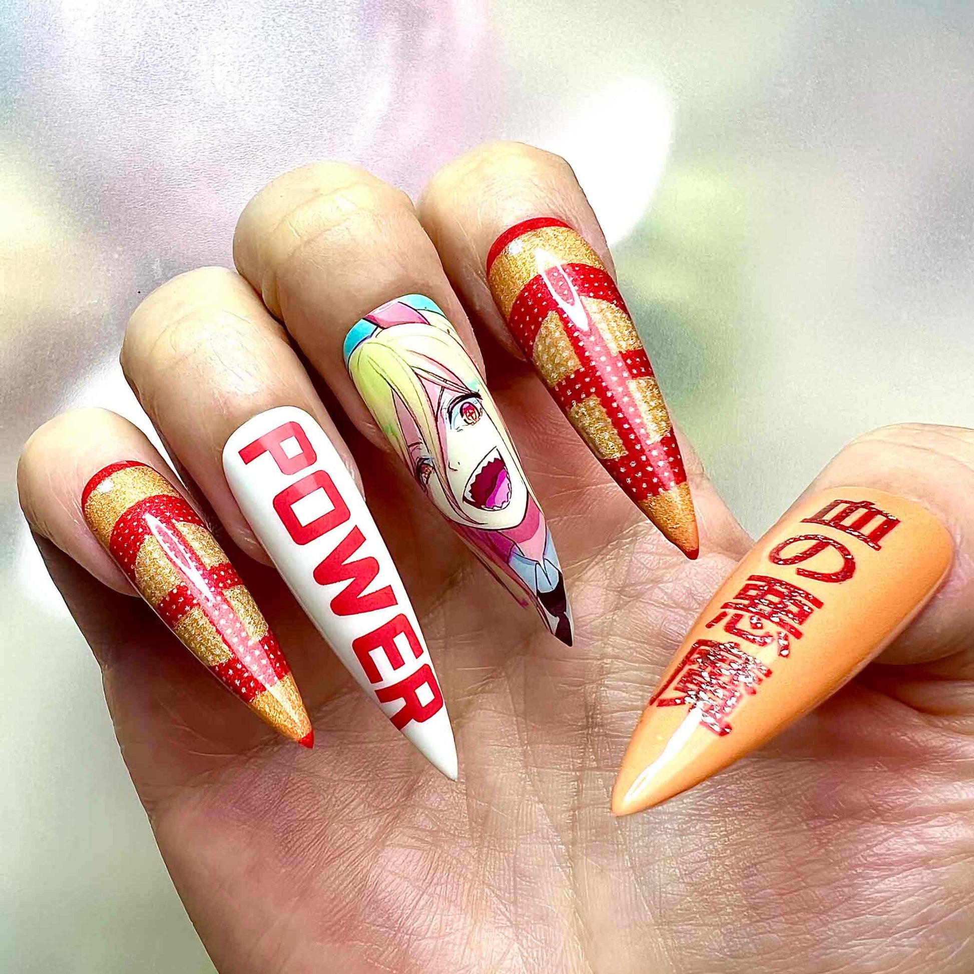 Power Nails – Chainsaw Man CSM Press-On Set, 3D Chains &amp; Blood Fiend Anime Design | Dragonnail