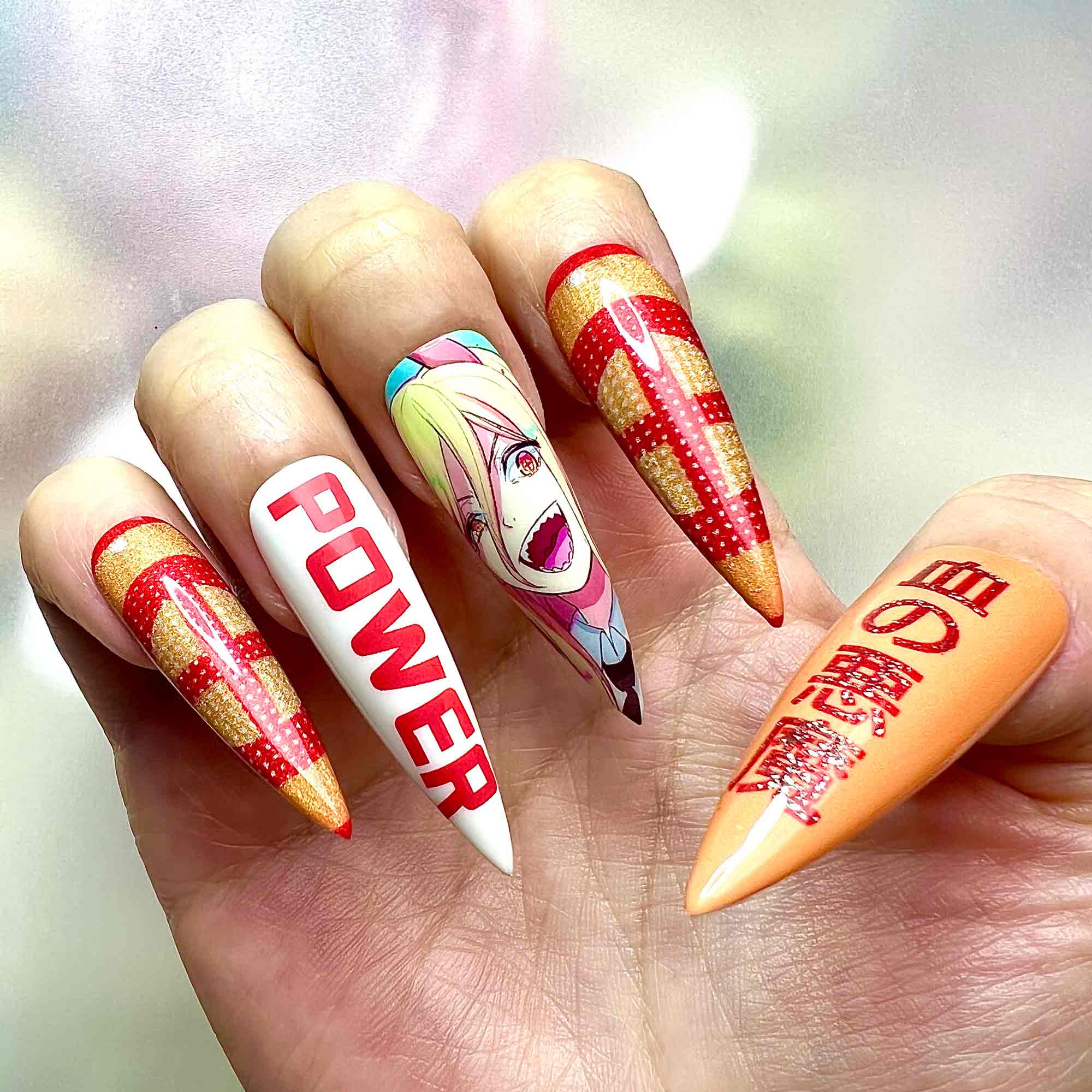 Power Nails – Chainsaw Man CSM Press-On Set, 3D Chains &amp; Blood Fiend Anime Design | Dragonnail