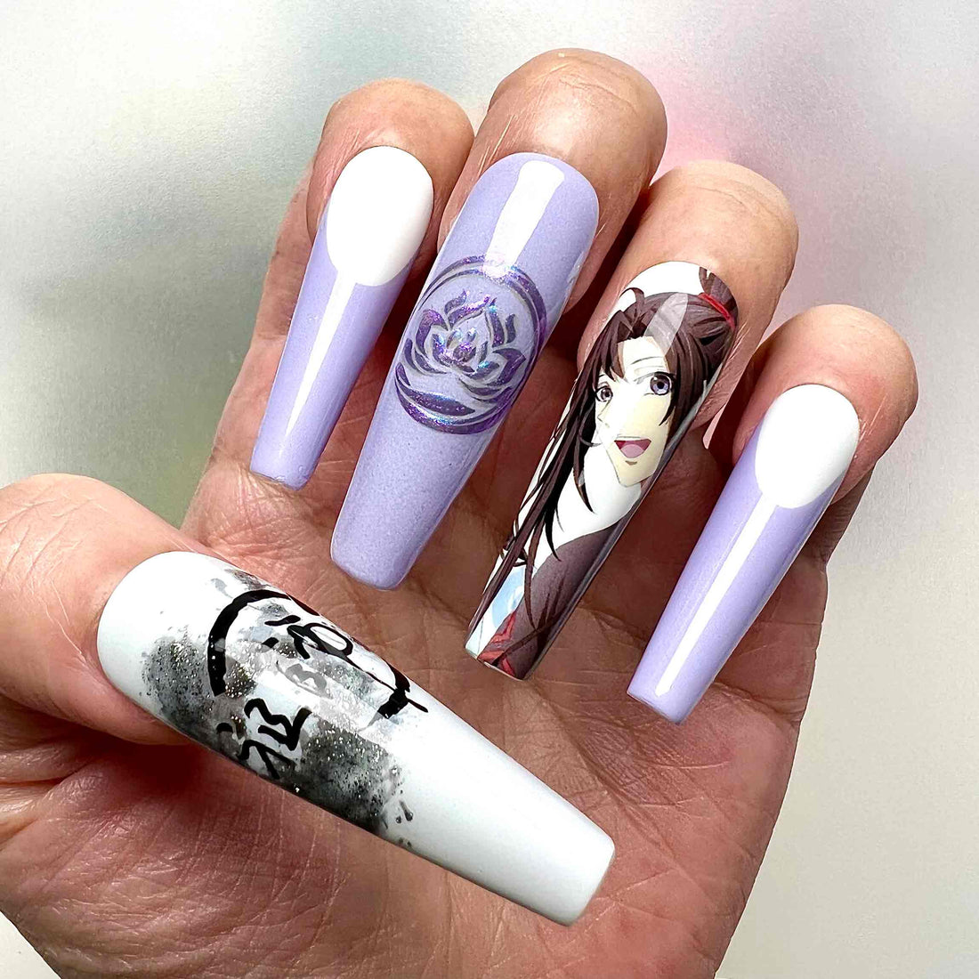 Mo Dao Zu Shi Nails – Wei Wuxian &amp; Lan Wangji Press-On Set, Pastel Ombré &amp; GusuLan Cloud Design | Dragonnail