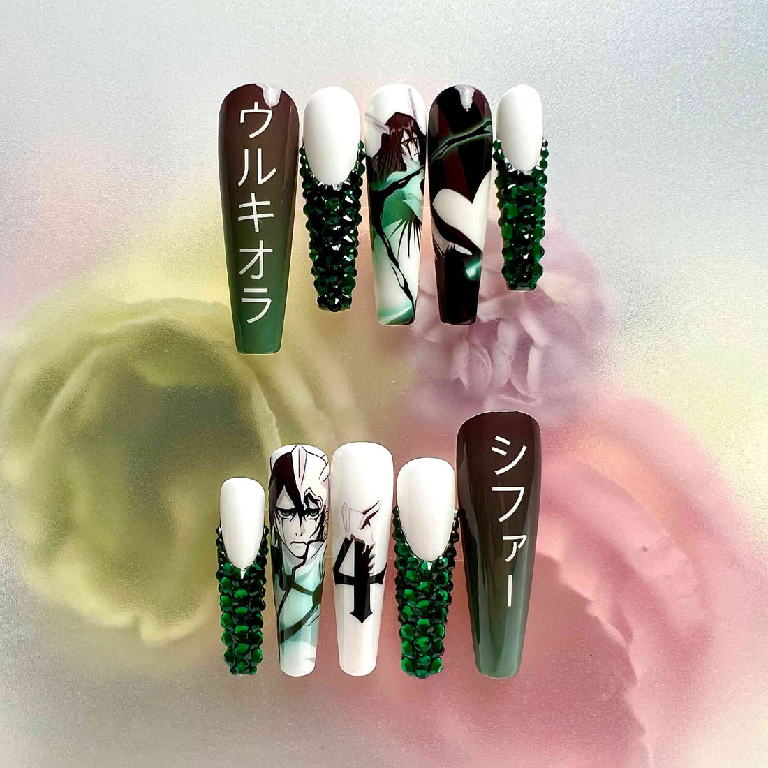 Ulquiorra Cifer Nails – Bleach Press-On Nail Set, Espada No.4 Emerald Edition | Dragonnail