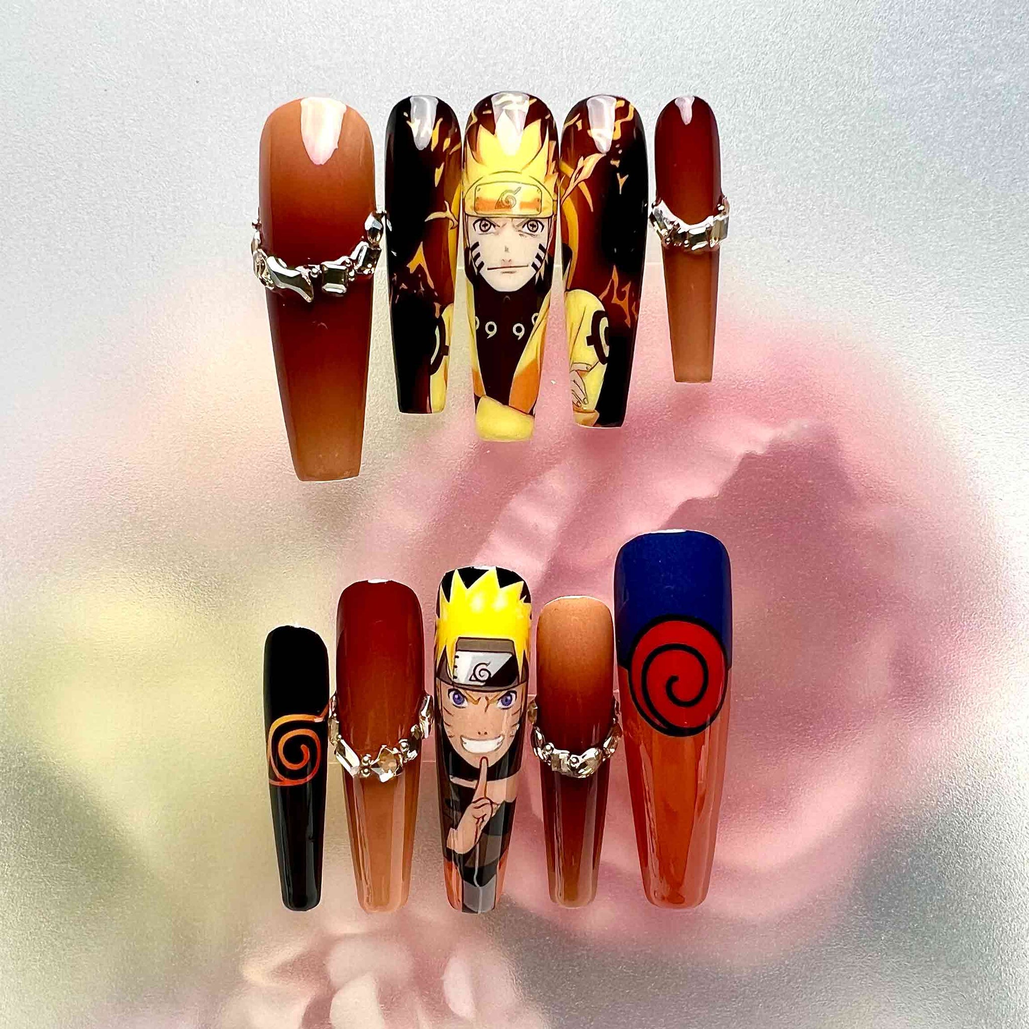 Naruto Uzumaki Nails – Nine-Tails Chakra Mode Press-On Nail Set | Dragonnail