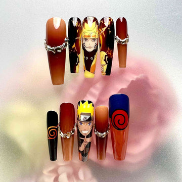 Naruto Uzumaki Nails – Nine-Tails Chakra Mode Press-On Nail Set | Dragonnail
