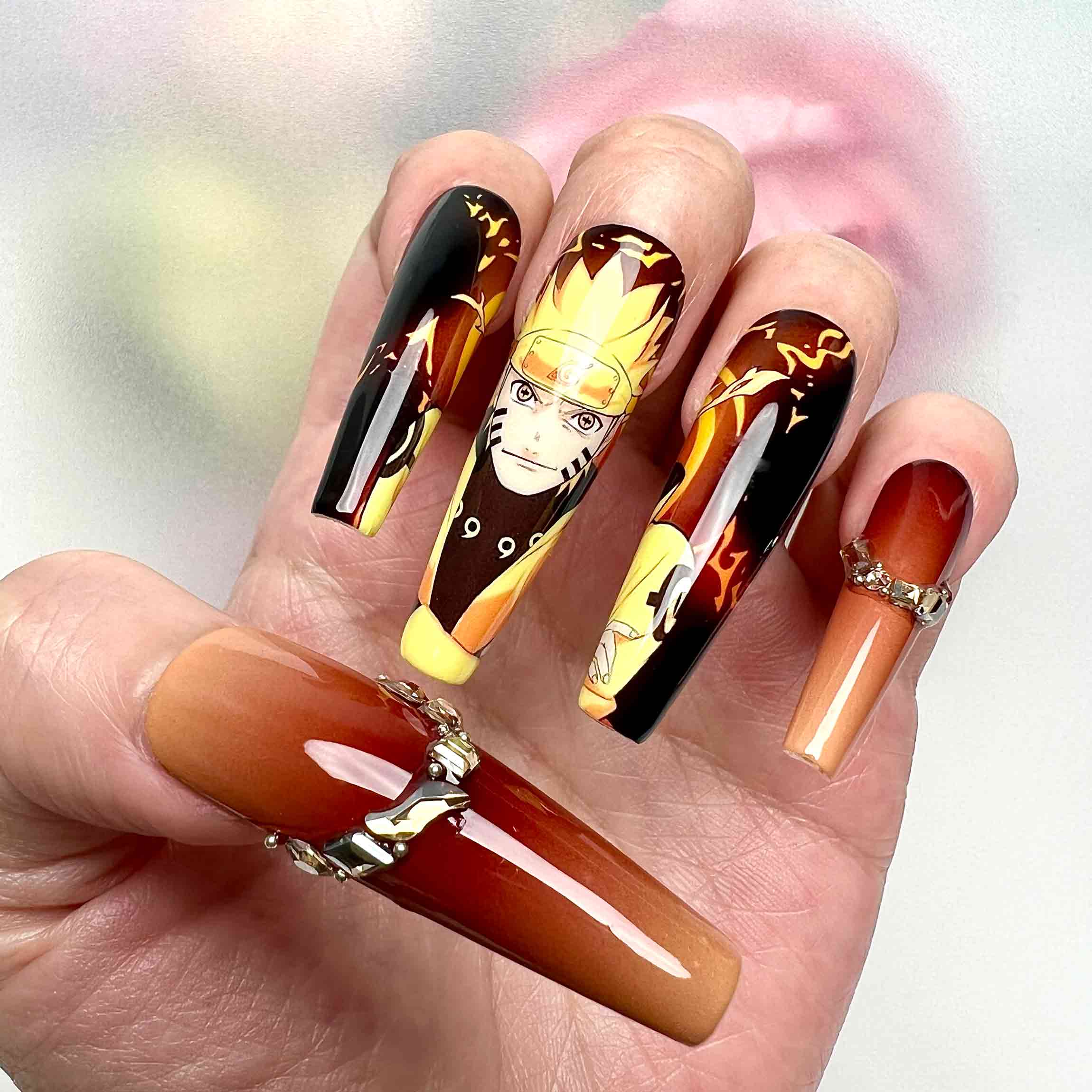 Naruto Uzumaki Nails – Nine-Tails Chakra Mode Press-On Nail Set | Dragonnail