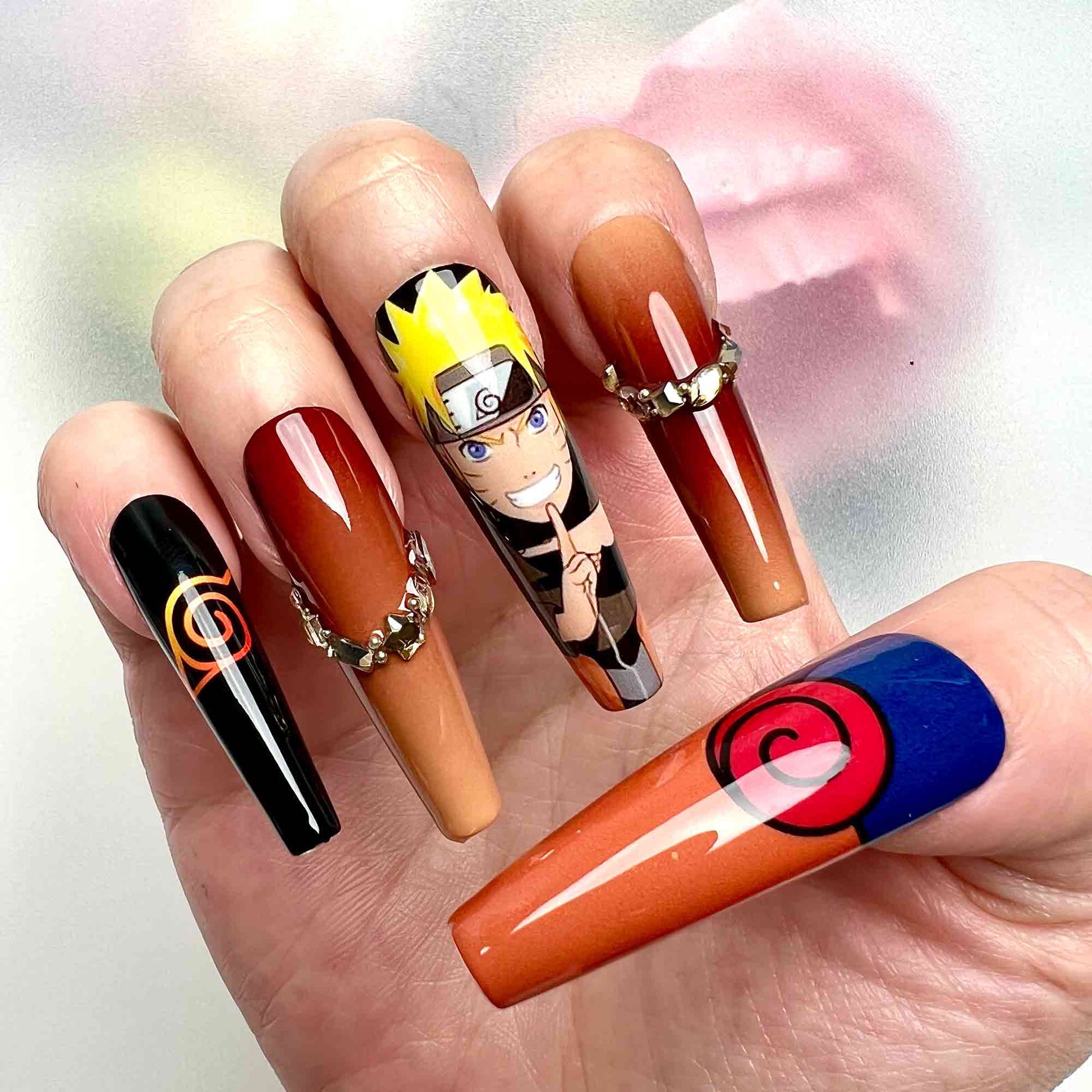 Naruto Uzumaki Nails – Nine-Tails Chakra Mode Press-On Nail Set | Dragonnail