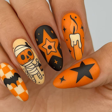 Vintage Halloween Mummy Press On Nails Pumpkin Lantern Nail Art Mystical Halloween Nail Art Fall Nails Dragonnail