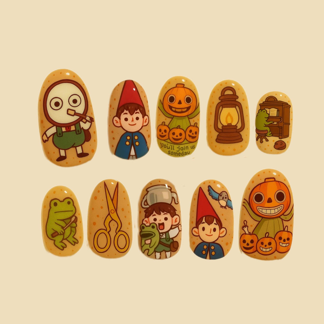 Vintage Halloween Press On Nails Pumpkin Lantern Nail Art Hand Painted Autumn Halloween Nail Art Cottagecore Canival Nails Fall Nails Dragonnail