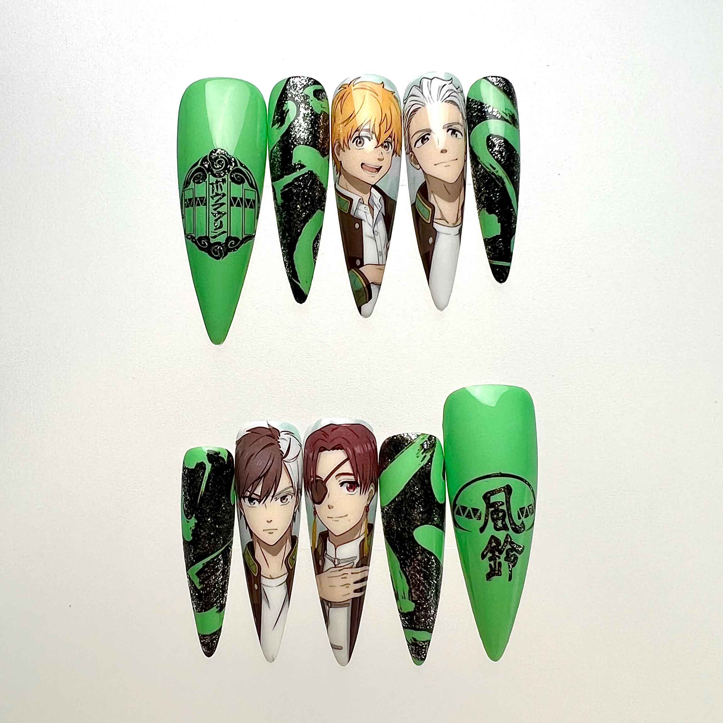 Frieren: Beyond Journey's End Press-On Nails | Hero's Party Anime Set feat. Himmel &amp; Stark | Fern, Eisen &amp; Mage Tattoo Art | Dragonnail