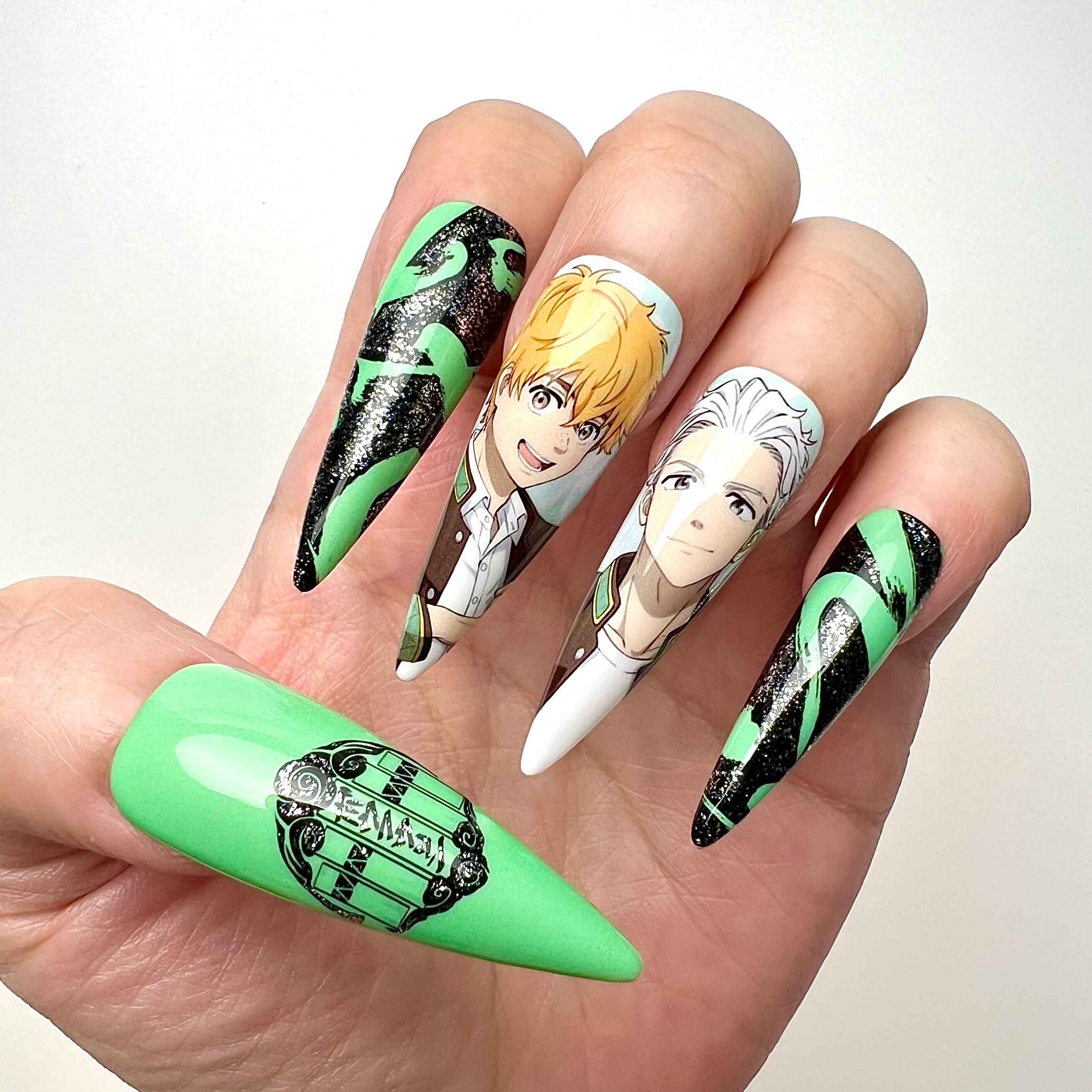 Frieren: Beyond Journey's End Press-On Nails | Hero's Party Anime Set feat. Himmel &amp; Stark | Fern, Eisen &amp; Mage Tattoo Art | Dragonnail