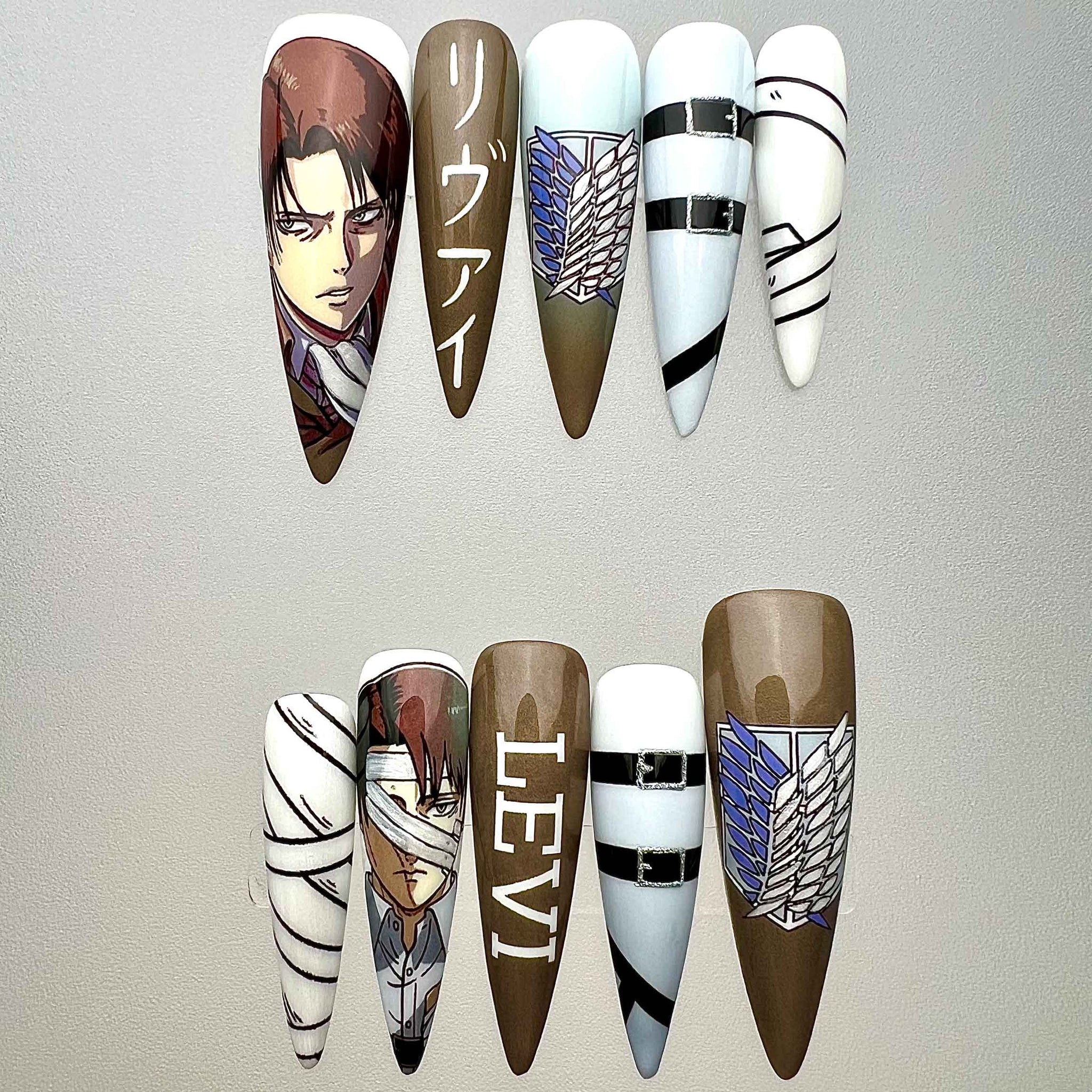 Levi Ackerman Nails – Attack on Titan Press-On Nail Set, Survey Corps Edition | Dragonnail