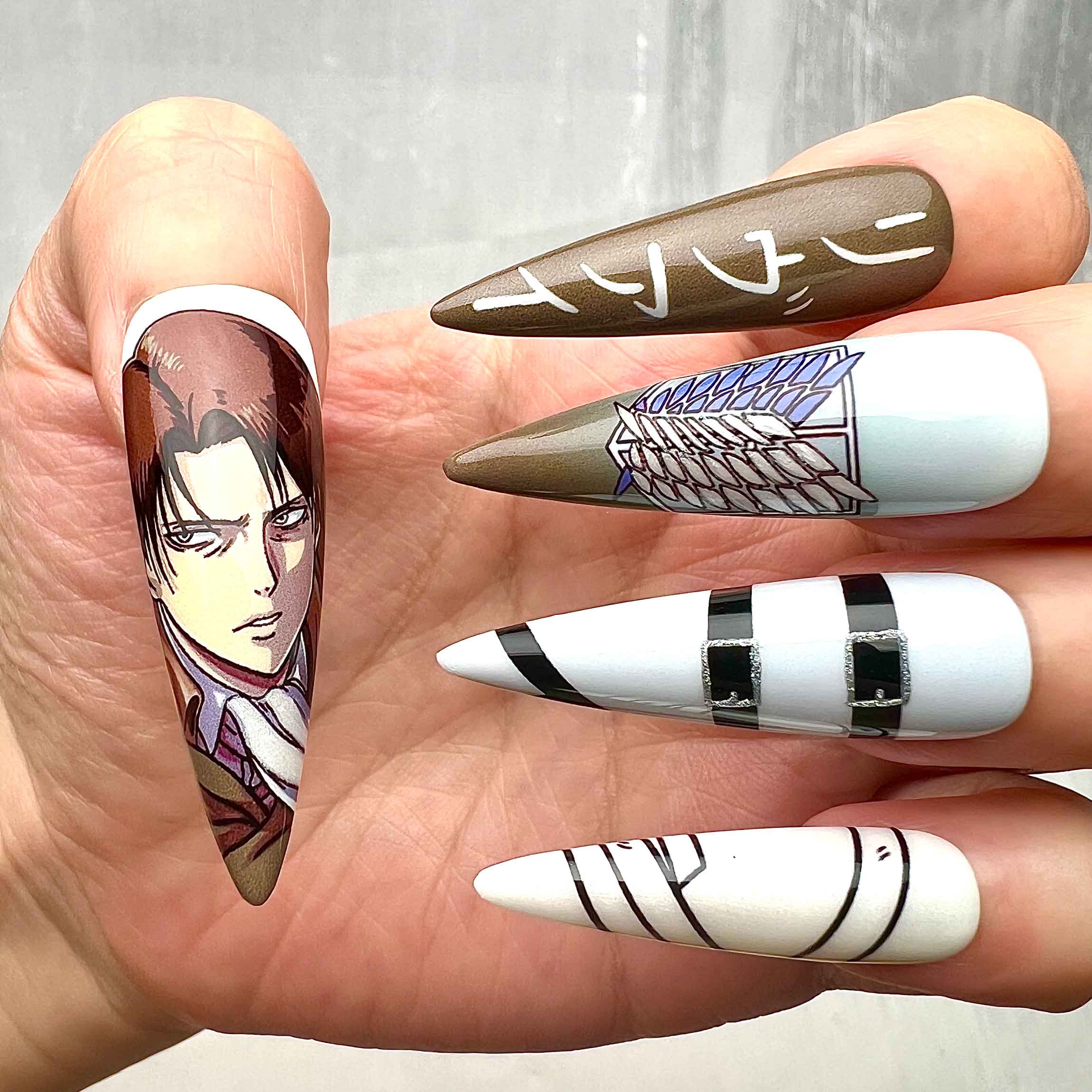 Levi Ackerman Nails – Attack on Titan Press-On Nail Set, Survey Corps Edition | Dragonnail