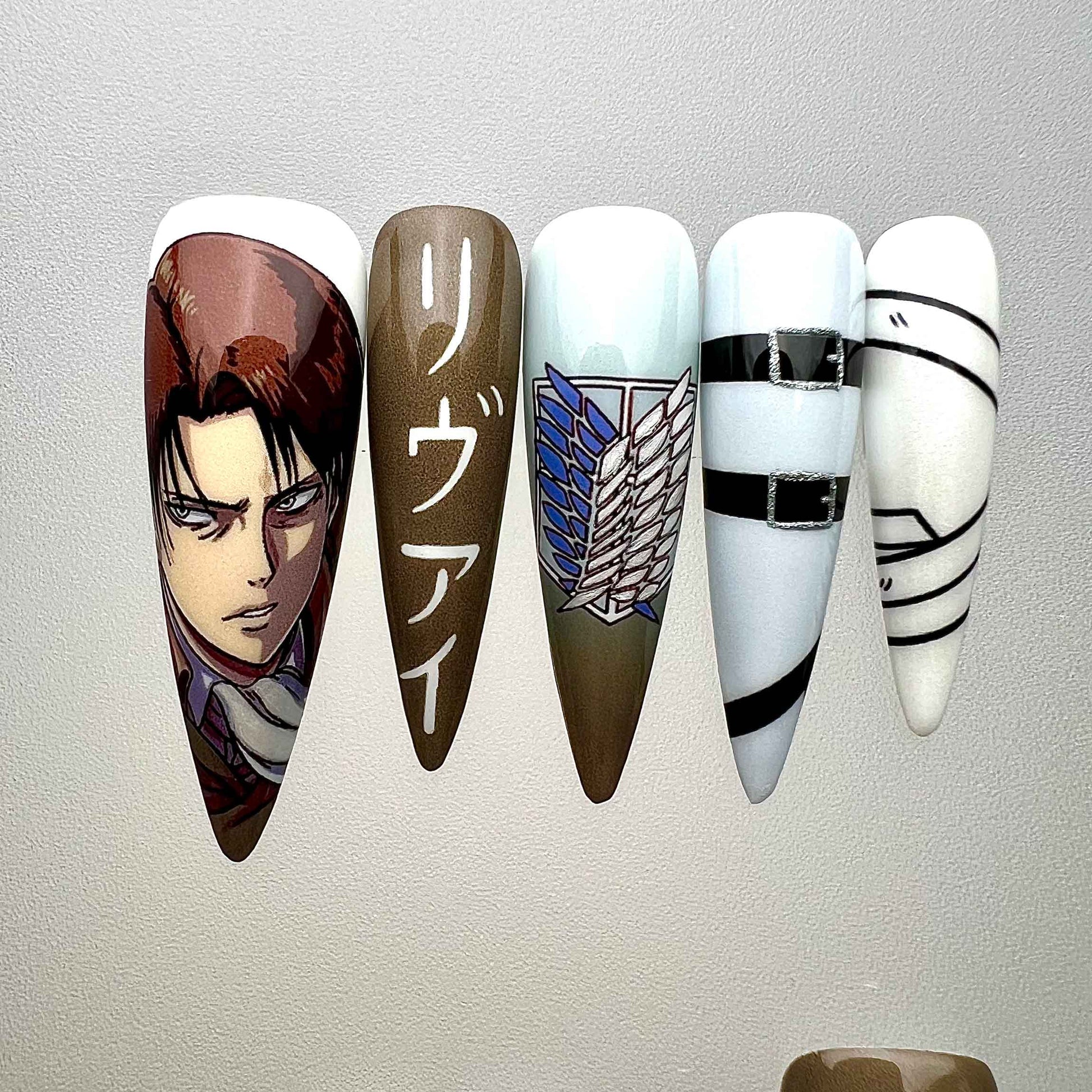 Levi Ackerman Nails – Attack on Titan Press-On Nail Set, Survey Corps Edition | Dragonnail