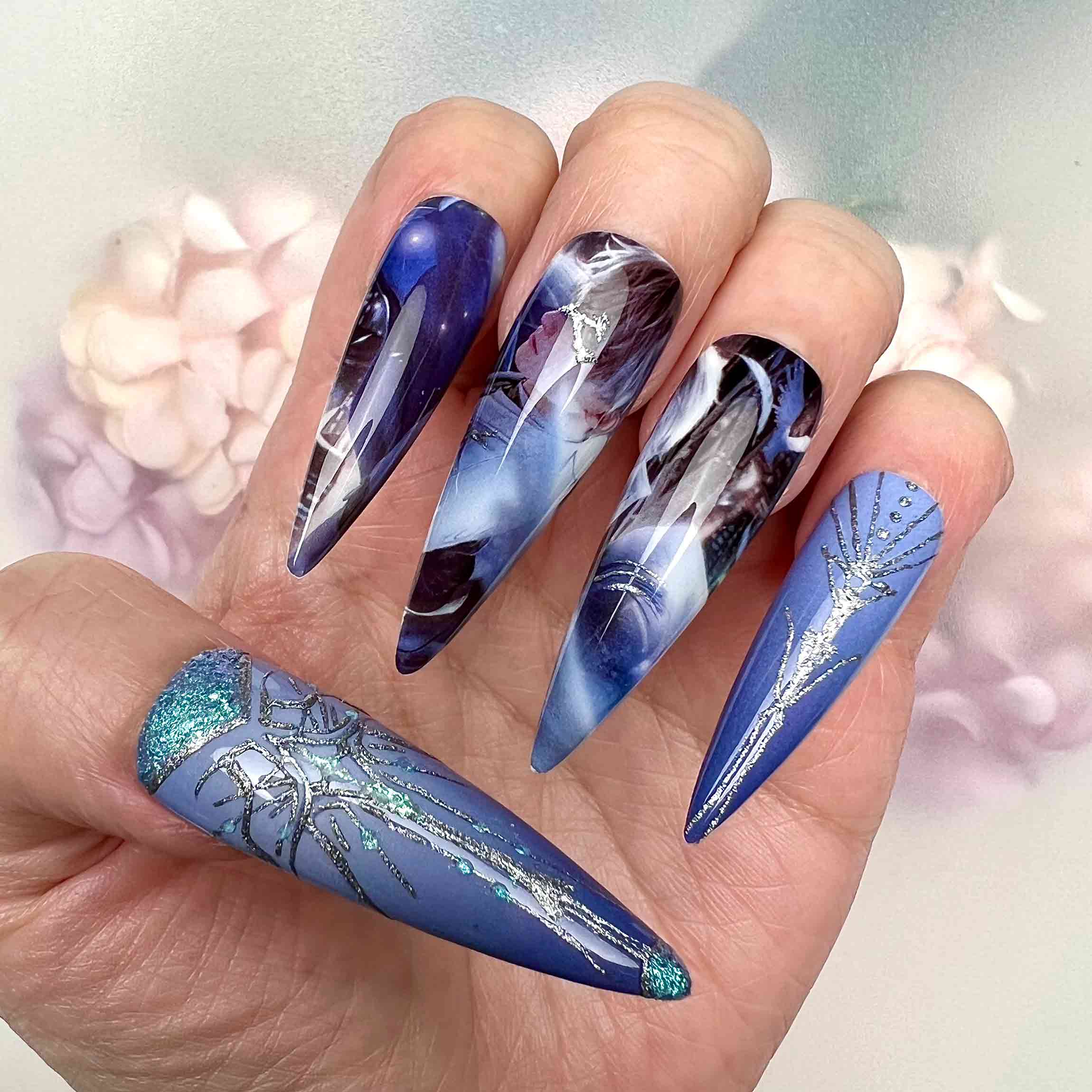 Rafayel Nails – Love and Deepspace L&amp;DS Press-On Set, 3D Dove &amp; Celestial Split Game Design | Dragonnail