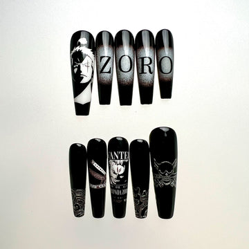 Roronoa Zoro Nails – One Piece Press-On Nail Set, Wano Samurai Black Edition | Dragonnail