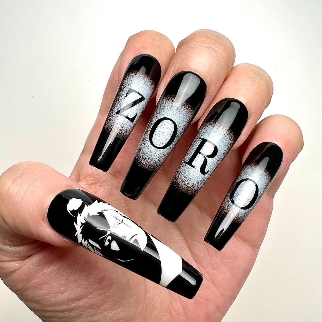 Roronoa Zoro Nails – One Piece Press-On Nail Set, Wano Samurai Black Edition | Dragonnail