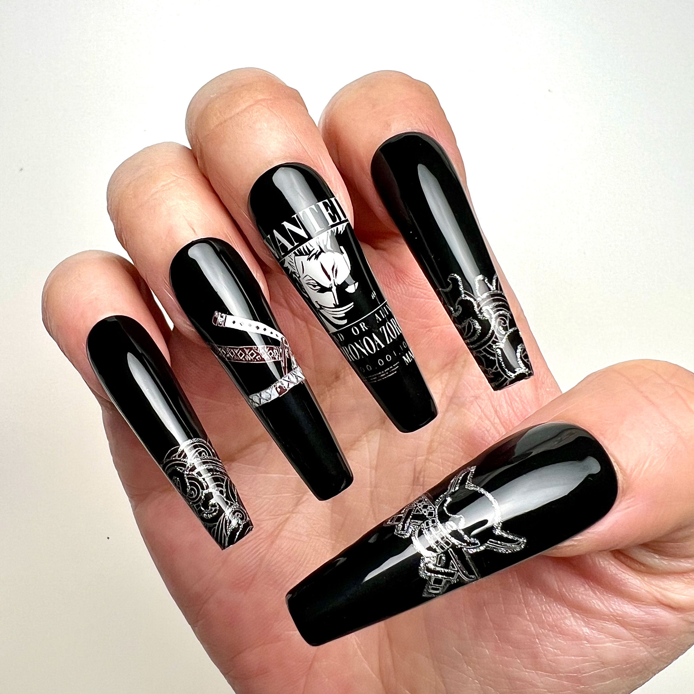 Roronoa Zoro Nails – One Piece Press-On Nail Set, Wano Samurai Black Edition | Dragonnail